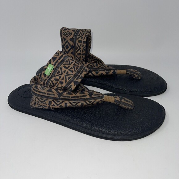 Sanuk Slingback Western Boho Flat Sandals Size 10 Yoga Mat Brown Black Stretch - Picture 10 of 10